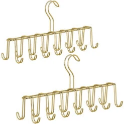 Set Of 2 Relaxdays Belt Holders, Modern Metal Tie Rack, Compact, 14 Hooks, Wardrobe Organiser, Gold