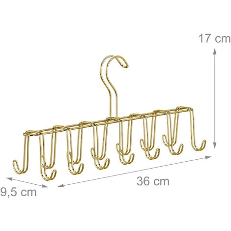 Set Of 2 Relaxdays Belt Holders, Modern Metal Tie Rack, Compact, 14 Hooks, Wardrobe Organiser, Gold - Image 4