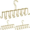 Set Of 3 Relaxdays Belt Holders, Modern Metal Tie Rack, Compact, 14 Hooks, Wardrobe Organiser, Gold