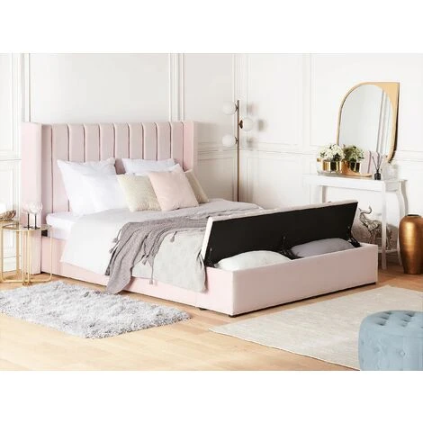 Velvet EU Super King Size Bed Frame Tufted 6ft Storage Bench Pastel Pink Noyers - Image 2