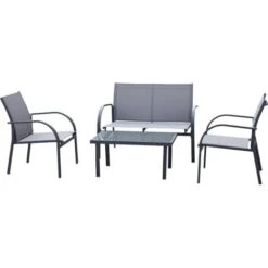 Outsunny 4pcs Patio Furniture Set Garden Sofa Glass Top Coffee Table Chairs