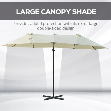 Outsunny Double Canopy Offset Parasol Umbrella Garden Shade Steel Canopy Beige - Image 4
