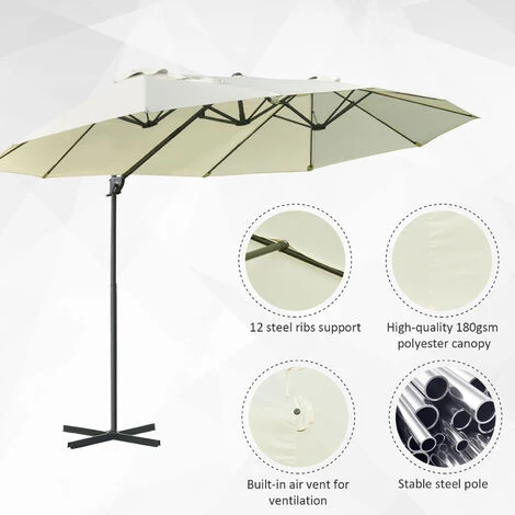 Outsunny Double Canopy Offset Parasol Umbrella Garden Shade Steel Canopy Beige - Image 5