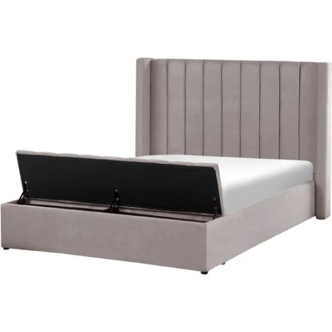 Velvet EU King Size Bed Frame Tufted 5ft3 Storage Bench Grey Noyers