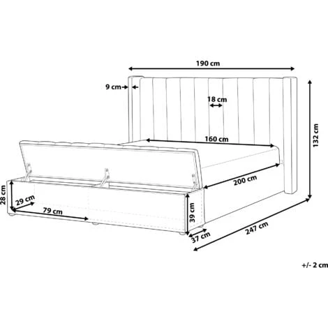 Velvet EU King Size Bed Frame Tufted 5ft3 Storage Bench Grey Noyers - Image 3