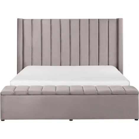 Velvet EU King Size Bed Frame Tufted 5ft3 Storage Bench Grey Noyers - Image 5