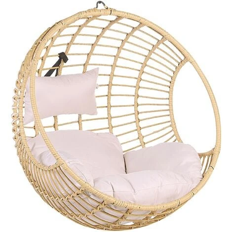 Boho Beige Rattan Hanging Chair Without Stand Indoor-Outdoor Wicker Round Aspio