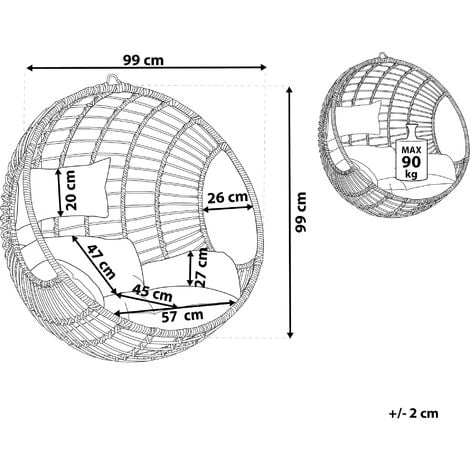 Boho Beige Rattan Hanging Chair Without Stand Indoor-Outdoor Wicker Round Aspio - Image 3