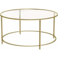 VASAGLE Round Coffee Table, Glass Table With Golden Iron Frame, Living Room Table, Sofa Table, Robust Tempered Glass, Stable, Decorative, Gold By SONGMICS LGT21G