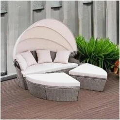 Rattan Outdoor Garden Bali Day Bed Patio Sun Lounge In Brown