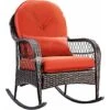 COSTWAY Rattan Armchair Wicker Rocking Sofa Relaxing Lounge Chair Metal Frame With Lumbar Pillow & Cushion, Garden Patio Porch Lawn Deck Backyard Furniture