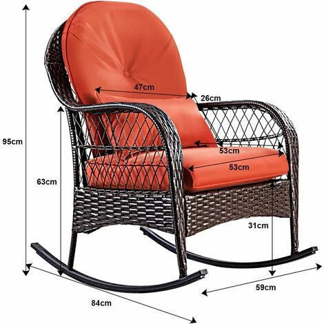 COSTWAY Rattan Armchair Wicker Rocking Sofa Relaxing Lounge Chair Metal Frame With Lumbar Pillow & Cushion, Garden Patio Porch Lawn Deck Backyard Furniture - Image 2