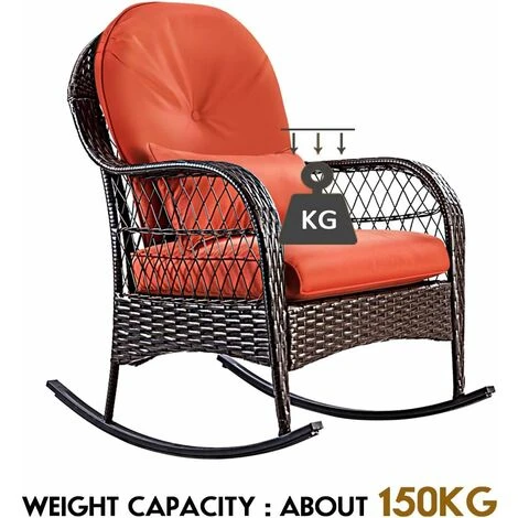 COSTWAY Rattan Armchair Wicker Rocking Sofa Relaxing Lounge Chair Metal Frame With Lumbar Pillow & Cushion, Garden Patio Porch Lawn Deck Backyard Furniture - Image 3