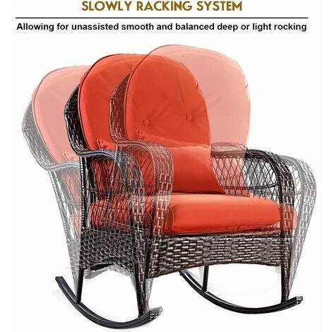 COSTWAY Rattan Armchair Wicker Rocking Sofa Relaxing Lounge Chair Metal Frame With Lumbar Pillow & Cushion, Garden Patio Porch Lawn Deck Backyard Furniture - Image 5