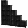 Songmics 16-Cube Storage Unit, Shoe Rack, DIY Shelving System, Stackable Cubes, PP Plastic Shelf, Wardrobe, Closet Divider, For Bedroom, Office, Black LPC44BK