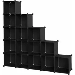 Songmics 16-Cube Storage Unit, Shoe Rack, DIY Shelving System, Stackable Cubes, PP Plastic Shelf, Wardrobe, Closet Divider, For Bedroom, Office, Black LPC44BK