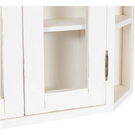 Solid Lime Wood Antiqued White Finish Notched Display Cabinet. Made In Italy - Image 3