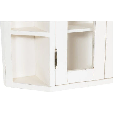 Solid Lime Wood Antiqued White Finish Notched Display Cabinet. Made In Italy - Image 4