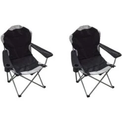Hyfive Deluxe Folding Padded Camping Chairs High Back - Multiple Colours - Black (2 Chairs)