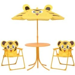 3 Piece Kids' Garden Bistro Set With Parasol Yellow VidaXL