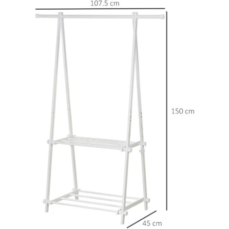 HOMCOM 40KG Freestanding Steel Clothes Hanger W/ 2 Shelves Open Wardrobe White - Image 2