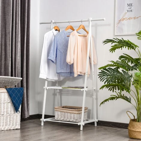 HOMCOM 40KG Freestanding Steel Clothes Hanger W/ 2 Shelves Open Wardrobe White - Image 3