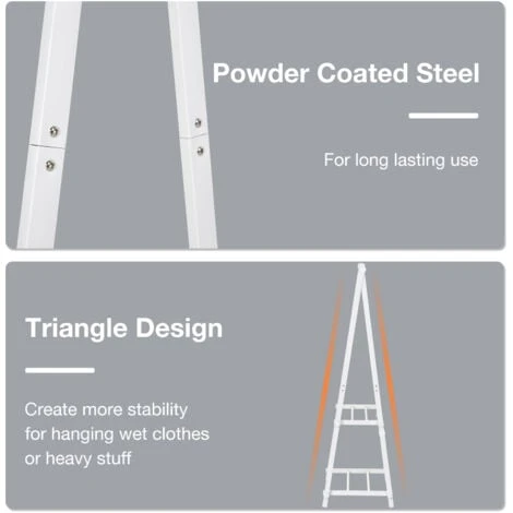 HOMCOM 40KG Freestanding Steel Clothes Hanger W/ 2 Shelves Open Wardrobe White - Image 4