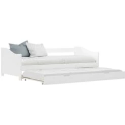 Hommoo Pull-out Sofa Bed Frame White Pinewood 90x200 Cm VD24039