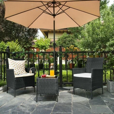 Songmics Garden Furniture Sets-3, Polyrattan Outdoor Patio Furniture, Conservatory PE Wicker Furniture, For Patio Balcony Backyard, Black And Beige GGF001B01 - Image 2