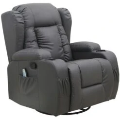 Caesar Armchair 10 In 1 Massage And Heat Leather Recliner Chair Massage Swivel Heated (Grey)