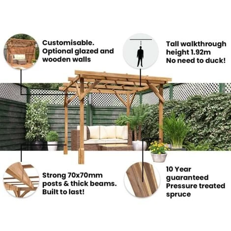 Wooden Pergola Garden Plants Frame Utopia 2m X 2m (6' 6 X 6' 6) - Image 4