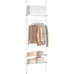 SoBuy Adjustable Wardrobe Organiser Clothes Shelf System Hanging,White,KLS07-W