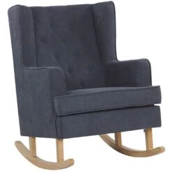 Classic Comfy Fabric Rocking Chair Solid Wooden Skates Grey Trondheim II