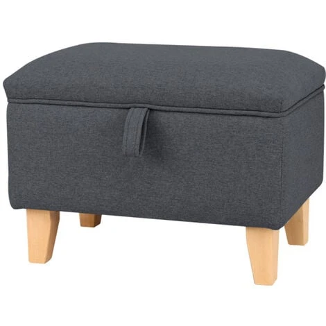 Livingandhome 49CM Linen Storage Organizer Ottoman Footstool, Dark Grey - Image 3