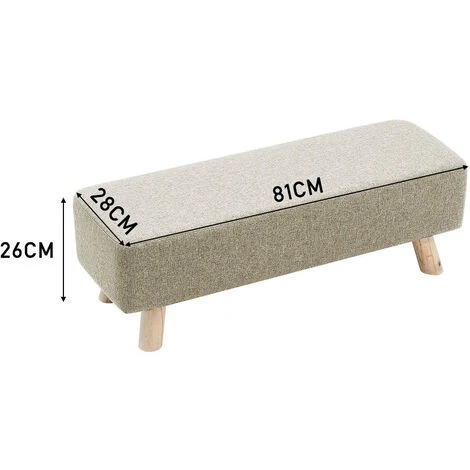 Livingandhome 81CM Linen Ottoman Footstool Wooden Legs, Beige - Image 5