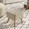 Livingandhome Square Modern Linen Upholstered Footstool Wooden Legs, Beige