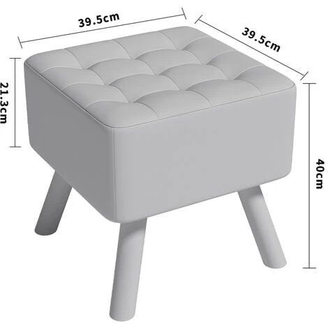 Livingandhome Square Modern Linen Upholstered Footstool Wooden Legs, Beige - Image 5