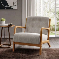 Livingandhome Linen Buttoned Armchair Log Frame
