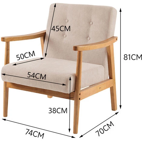 Livingandhome Accent Linen Fabric Buttoned Armchair Wooden Frame, Beige - Image 5