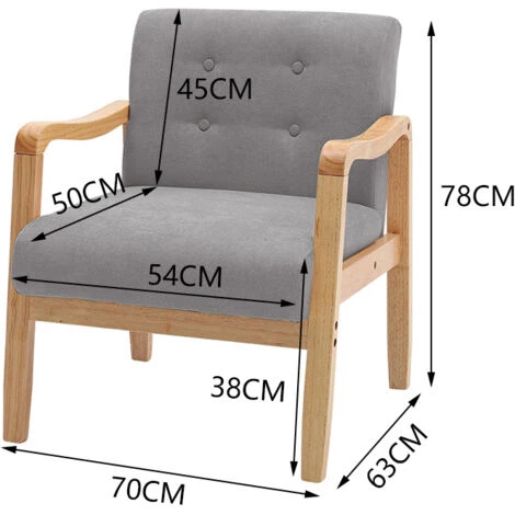 Livingandhome Modern Linen Fabric Buttoned Armchair Soild Wooden Frame, Grey - Image 4