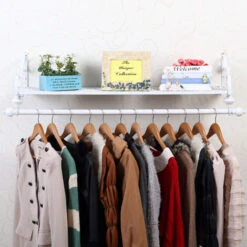 Livingandhome Clothes Rail Wall Mounted Garment Hanging Rack With Shelf Iron Display Storage