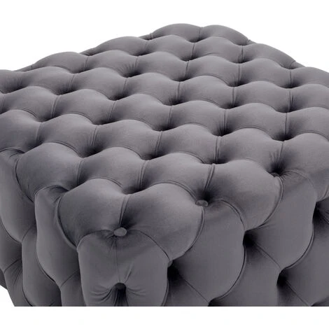 Livingandhome 70CM Square Velvet Buttoned Footstool, Grey - Image 4