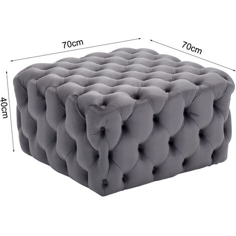 Livingandhome 70CM Square Velvet Buttoned Footstool, Grey - Image 5