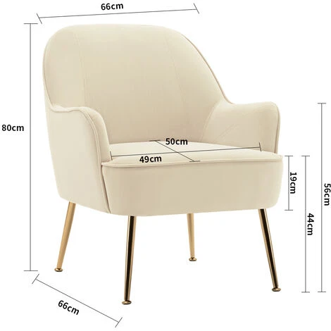 Livingandhome Leisure Velvet Armchair, Beige - Image 5