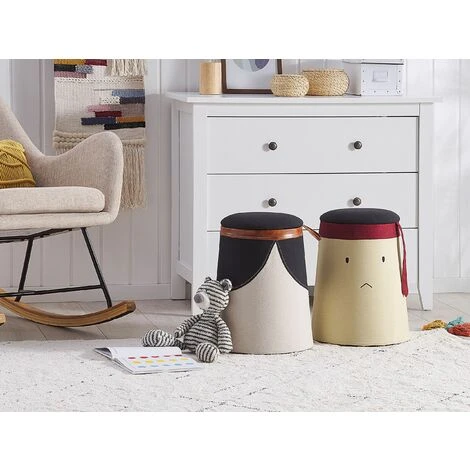 Kids Pouffe Footstool Faux Linen Upholstered With Storage Beige Apache - Image 2