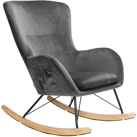 Livingandhome Linen Rocking Chair Armchair With Pocket, Dark Grey - Image 3