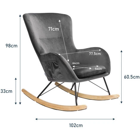 Livingandhome Linen Rocking Chair Armchair With Pocket, Dark Grey - Image 5