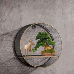 Livingandhome Retro Metal Wall Shelf Round Storage Display Rack, Net Grid