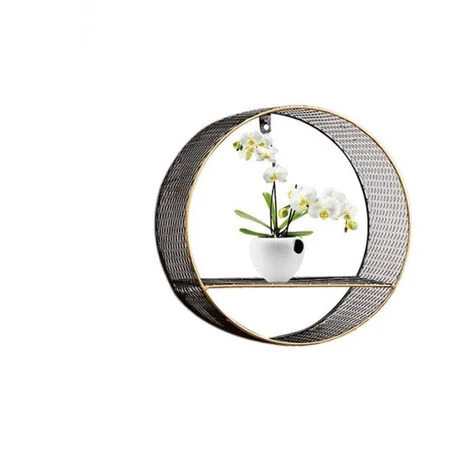 Livingandhome Retro Metal Wall Shelf Round Storage Display Rack, Net Grid - Image 2