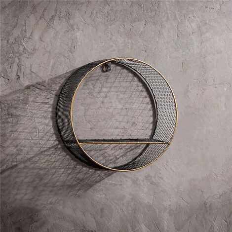 Livingandhome Retro Metal Wall Shelf Round Storage Display Rack, Net Grid - Image 3